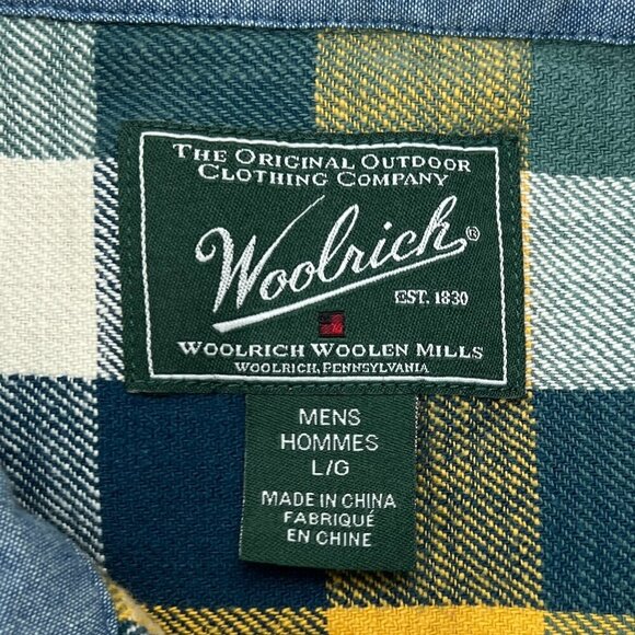 Woolrich Men's Yellow/Blue Long Sleeve Flannel Plaid Button Down Size L - Picture 4 of 11